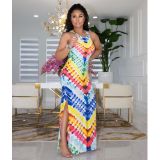 Sexy Printed Sleeveless Split Maxi Dress APLF-3005