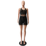 Sexy Knit Hollow Out Halter Top And Shorts Sets CM-8610