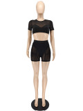 Sexy Mesh See Through Two Piece Shorts Sets NLAF-60112