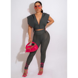 Sexy Hooded Split Top+Mesh Pants 2 Piece Sets FOSF-8220