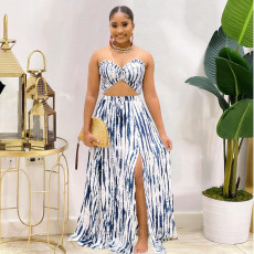 Sexy Tube Top Split Maxi Skirt 2 Piece Sets JZHF-8111