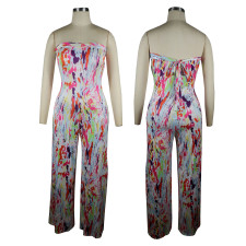Sexy Printed Strapless Wide Leg Jumpsuit TE-4389