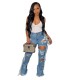 Denim Ripped Hole Tassel Flared Jeans Pants LA-3306