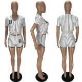 Letter Print Striped Baseball Two Piece Shorts Sets XYF-9135