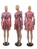 Casual Long Sleeve Sashes Printed Dress JRF-3646