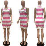 Casual Striped V Neck Sleeveless Mini Dress JRF-3685