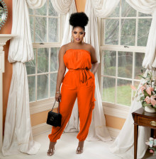 Solid Strapless Off Shoulder Sashes Jumpsuit BS-1307