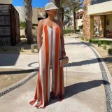 Colorful Stripe Sleeveless Strap Wide Leg Jumpsuit SMF-81133