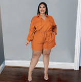 Plus Size Solid Long Sleeve High Waist Romper NLF-LY8048