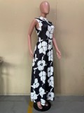 Floral Print Sleeveless Wide Leg Jumpsuit (Without Belt)OLYF-96093