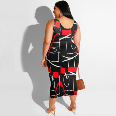 Plus Size Printed Sleeveless Midi Skirt 2 Piece Sets PHF-13279