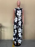 Floral Print Sleeveless Wide Leg Jumpsuit (Without Belt)OLYF-96093