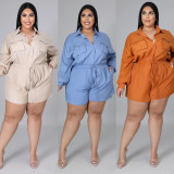 Plus Size Solid Long Sleeve High Waist Romper NLF-LY8048