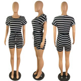 Casual Striped Short Sleeve Romper YYF-6660