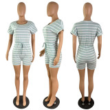 Casual Striped Short Sleeve Romper YYF-6660