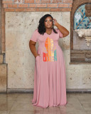 Plus Size QUEEN Letter V Neck Short Sleeve Maxi Dress WAF-7439226