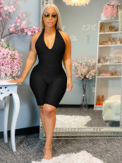 Plus Size Solid Halter Backless Tight Romper XYMF-88111