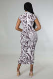 Casual Printed Short Sleeve Maxi Dress BYMF-60991