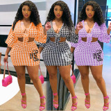 Pink Letter Houndstooth Two Piece Skirt Sets YFS-10093