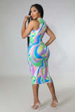 Colorful Print Sleeveless Midi Dress BYMF-60996