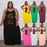 Plus Size Sexy Printed Sling Maxi Dress WAF-7208225