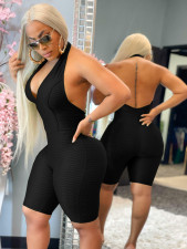 Plus Size Solid Halter Backless Tight Romper XYMF-88111