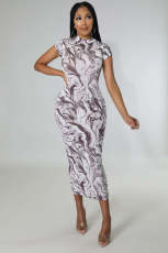 Casual Printed Short Sleeve Maxi Dress BYMF-60991