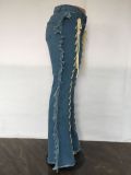 Denim Tassel Lace-Up Straight Jeans Pants LA-3305