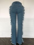 Denim Tassel Lace-Up Straight Jeans Pants LA-3305