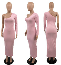 Solid Color Single Sleeve Maxi Dress YACF-YC8013