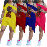 Plus Size Printed Two Piece Shorts Sets TK-6238