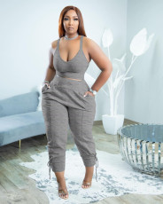 Plus Size Solid Tank Top And Pants 2 Piece Sets SLF-7050