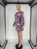 Casual Printed Long Sleeve Round Neck Dress XYKF-9012