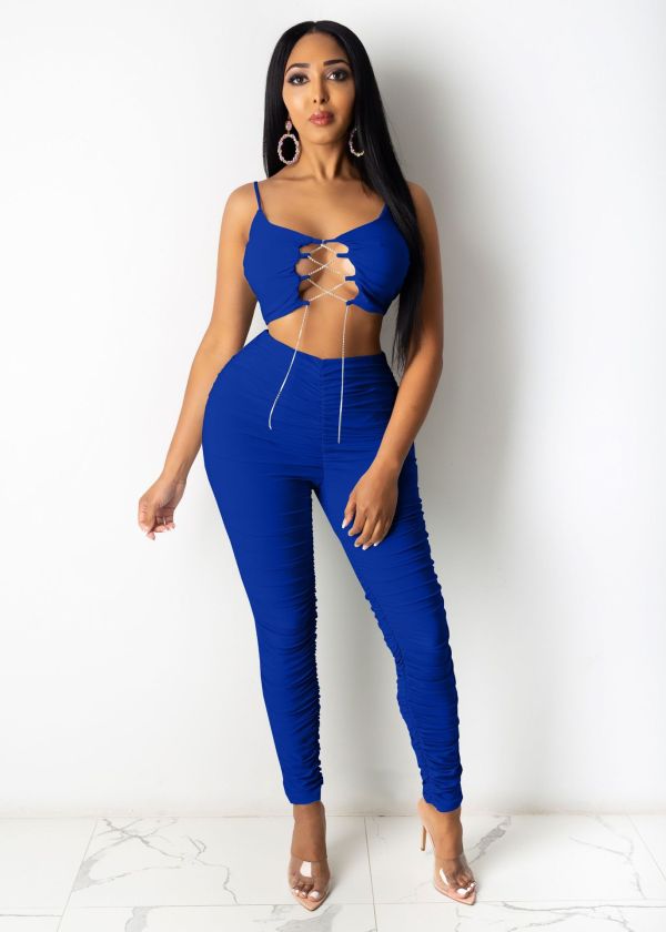 Sexy Cami Top Stracked Pants Two Piece Sets WXIN-1095