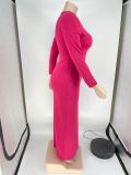 Plus Size Long Sleeve Slit Maxi Dress Without Belt XYKF-9010