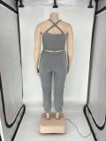 Plus Size Solid Tank Top And Pants 2 Piece Sets SLF-7050