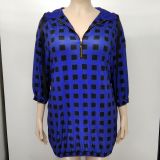 Plus Size Plaid 3/4 Sleeve Mini Dress XMY-9352