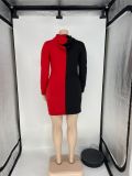 Plus Size Fashion Casual Patchwork Hooded Sweatshirt Dress XYKF-9016