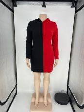 Plus Size Fashion Casual Patchwork Hooded Sweatshirt Dress XYKF-9016