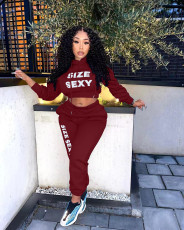 Letter Printed Fashion Long Sleeve Hooded Two-piece Pants Set XYKF-9018