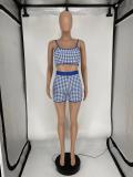 Fashion Houndstooth Print Camisole Shorts Two Piece Sets XYKF-9028