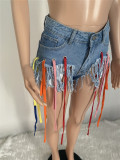 Denim Tassel Strip Jeans Shorts WXIN-1107