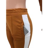Splice Off Shoulder Long Sleeve Two-piece Pants Set XYKF-9009