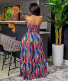 Sexy Printed Tie-Up Tube Top Wide Leg Pants 2 Piece Sets BGN-243