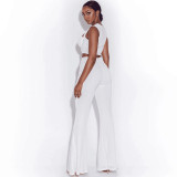 White Crop Top Flared Pants Two Piece Sets BN-B830
