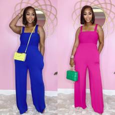 Solid High Waist Sleeve Strap Jumpsuit CY-6010