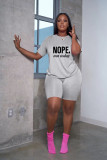 Plus Size Letter Print Casual Two Piece Shorts Sets YFS-10096