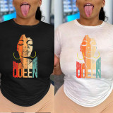 Queen Letter Print O Neck Short Sleeve T Shirt WAF-9000226