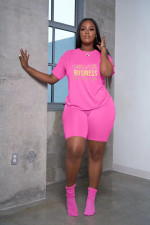 Plus Size Letter Print T Shirt And Shorts 2 Piece Sets YFS-10097