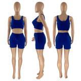 Casual Sports Solid Color Sleeveless Top And Shorts  Two Piece Sets CH-8163